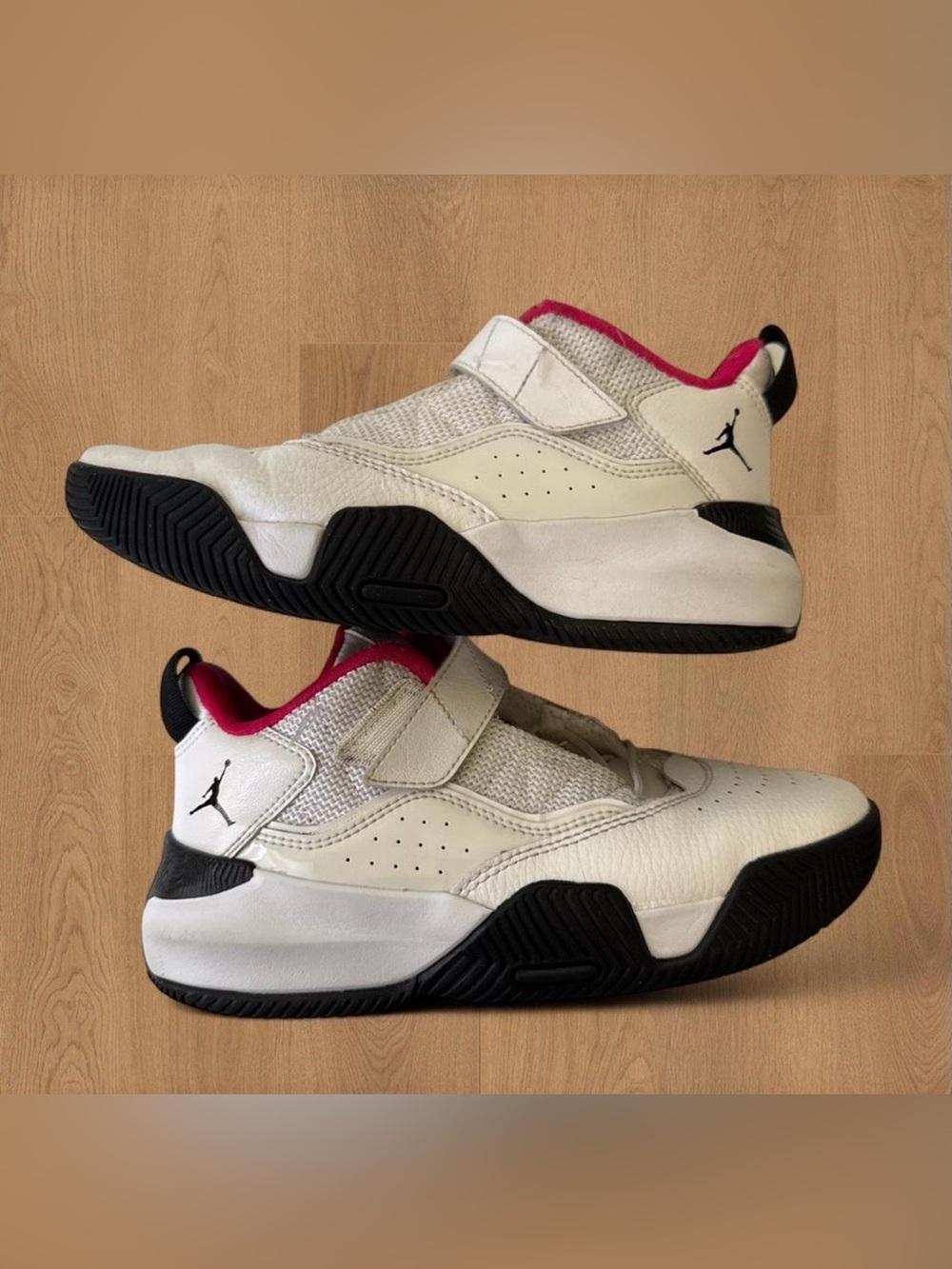 Jordan Kids' White and Pink Velcro Basketball Shoes size 1Y